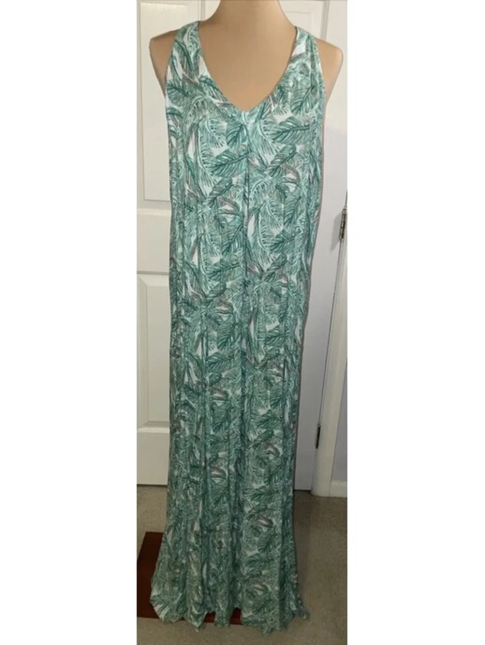 Bob Timberlake Maxi Long Dress Size Large Green Jade Tropical Palm Print
